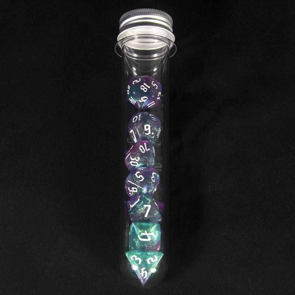 7pcs Game Dice Set Glitter Colored Polyhedral Dice D4-D20 with Tube for Table Game, Gaming Gift