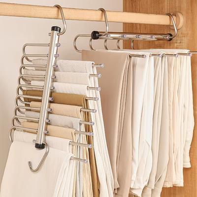 1 Stück Edelstahl Magische Hosenbügel 5/9 Lagen Platzsparend Schrank-Organizer für Jeans Hosen Schals Multi-Kleiderbügel