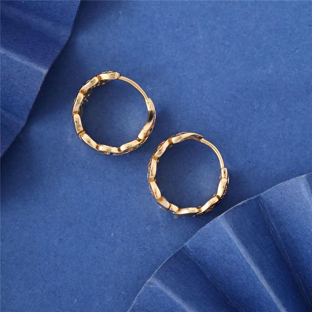 Female Rainbow Zircon Stone Hoop Earrings Vintage Fashion Gold Color Wedding  For Women