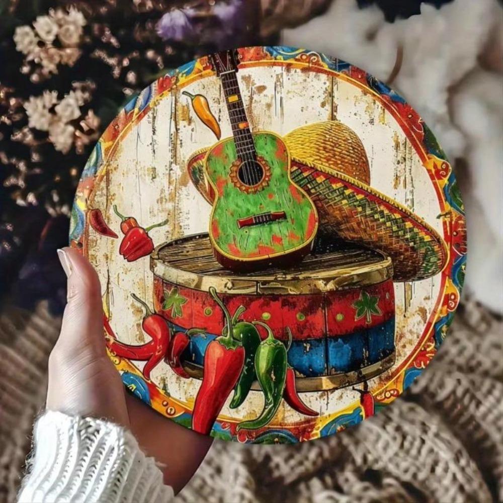Vibrant Fiesta Metal Wall Art 8x8 Inch Embossed Aluminum Sign Outdoor Party Decor