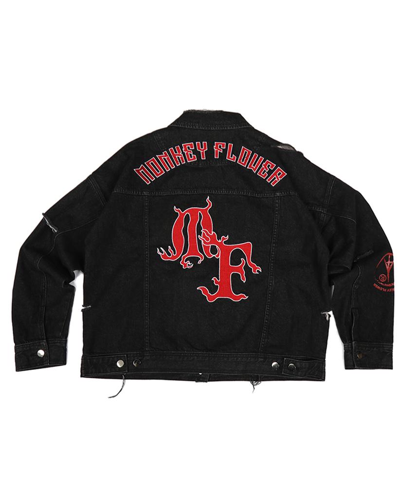 Monkey Flower Unisex Embroidered Graphic Denim Jacket Black / Ms0Wdj01U81
