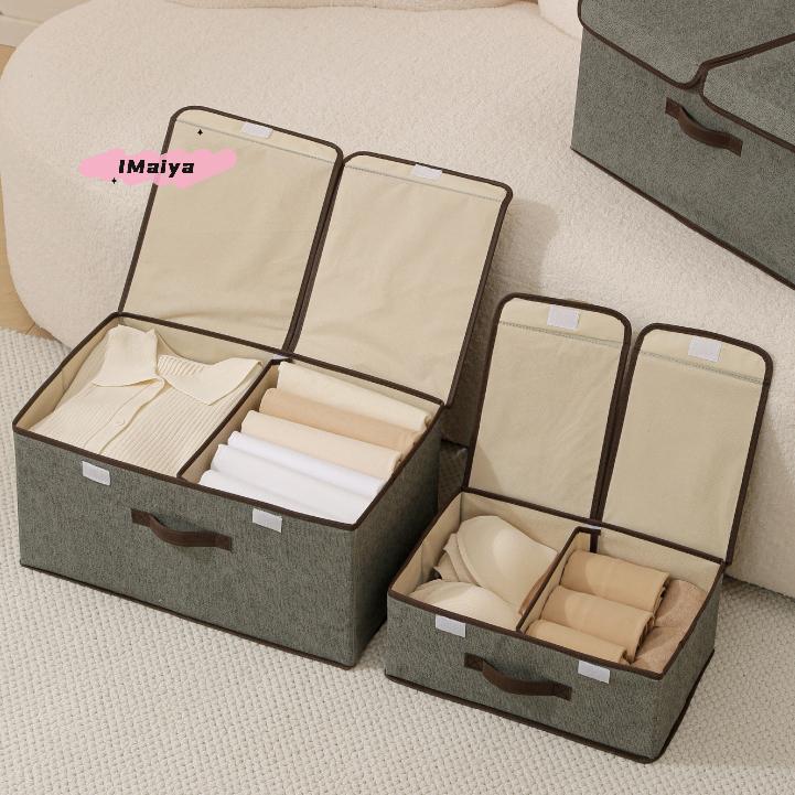 M-1Pc Fabric Storage Box With Lid Foldable Dustproof Clothing Organizer Multifunctional Container For Wardrobe Pants