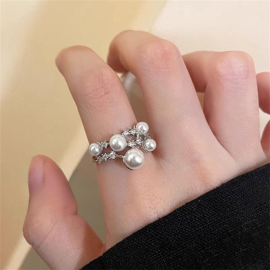 Meteor Pearl Zircon Open Ring Female Autumn and Winter Cold Wind Index Finger Ring