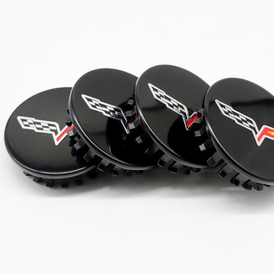 4x Black White Wheel Rim Center Hub Cap For 2008-2013 Corvette Crossed Flag 68mm