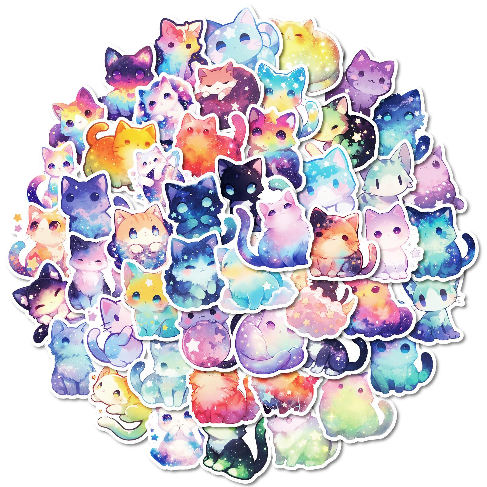 

50 Милых Мультяшных Наклеек с Котятами и Звездным Небом для Ноутбука, Ежедневника, Чехла для Мобильного Телефона, DIY Наклейки