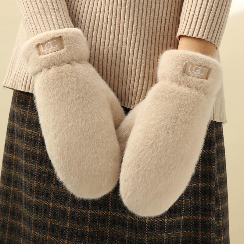 Winter New Thickened Plush Warm Gloves Fashionable Simple Solid Color Thermal Cold Weather Handwear