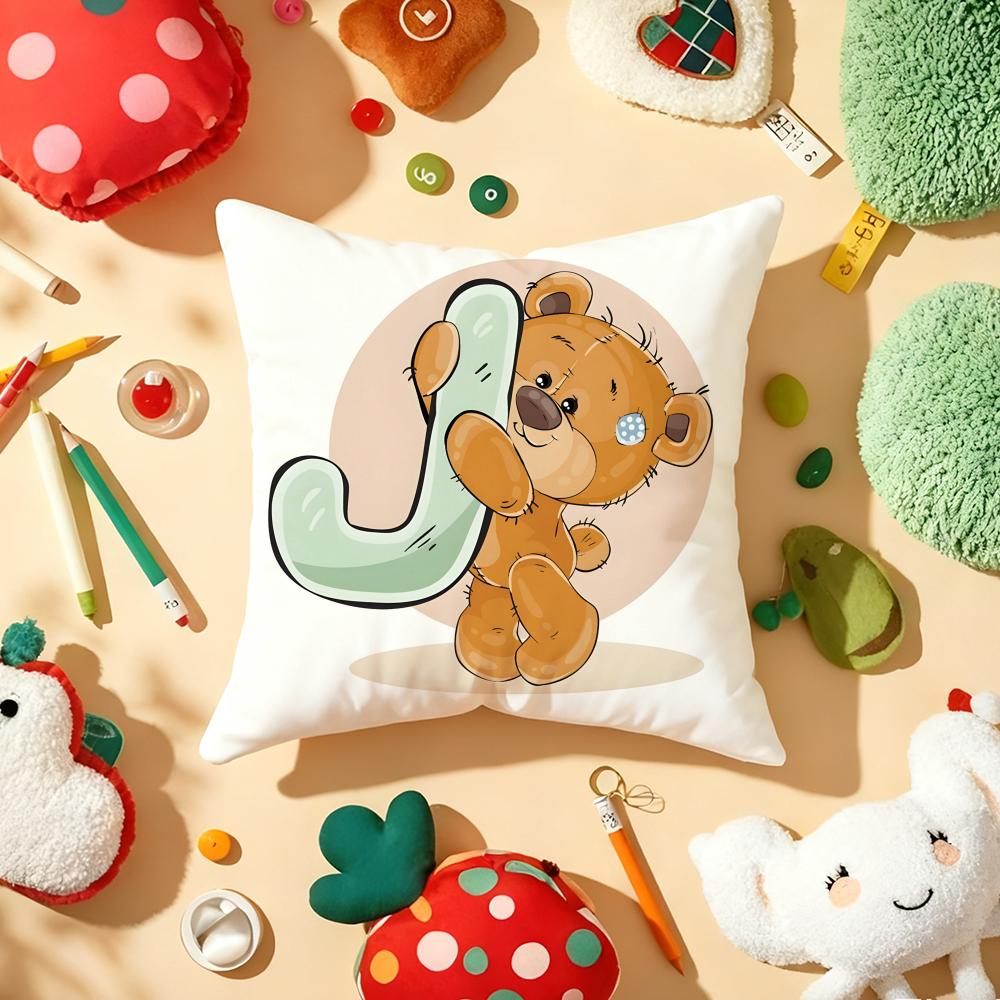Cute Cartoon Bear Animal Letter Cushion Cover Plush Fabric Soft DoubleSided Printed Sofa Warm Winter Home Gift Pillow Cover