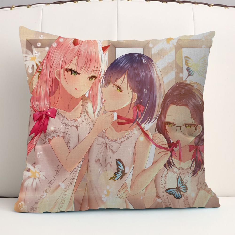 Darling In The FranXX Zero Zero Two Cushion Cover Car Throw Pillow Case For Sofa Car Christmas Gift 40x40cm 45x45cm
