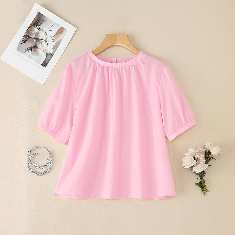 

ZANZEA Женская летняя блузка с круглым вырезом, свободного кроя, с короткими рукавами, однотонная 5XL розовый