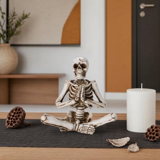 Baizihuahu Halloween Yoga Skeleton Statue, Funny Dead Figure for Party Decor, Resin Gothic Skull Ornament Haunted House, Garden Gift