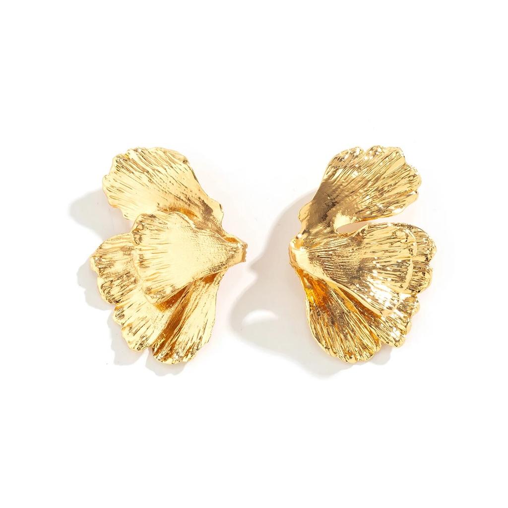 Goth Geometric Metal Petal Flower Stud Earrings for Women Fashion Statement Trendy Gold Color Piercing Earrings Y2K Accessories