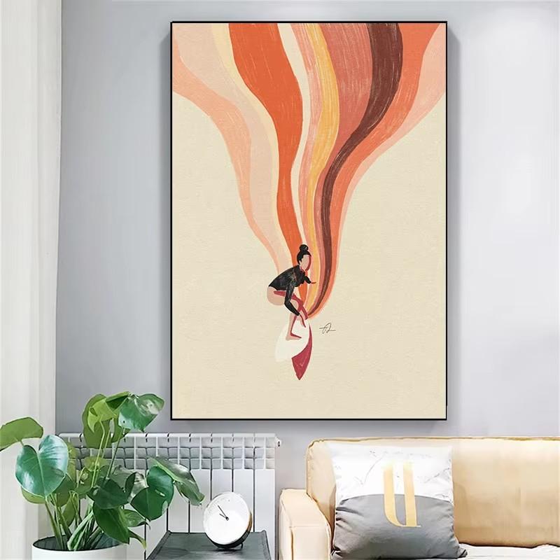 Beach Ocean Surf Sun Beige Boho Modern Minimalism Abstract Wall Art Canvas Painting Prints Living Room Poster Picture Home Decor