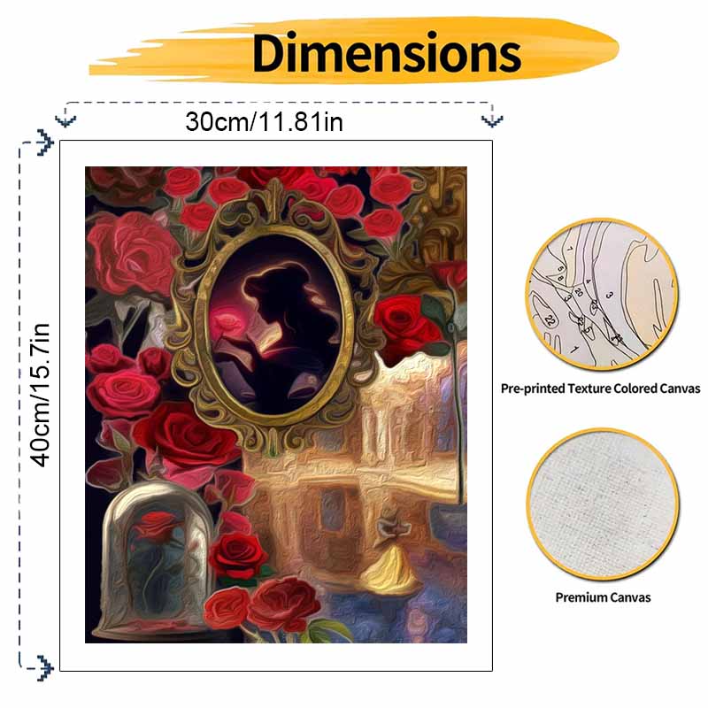 Disney oil painting Beauty Rose handmade diy art painting home decoration