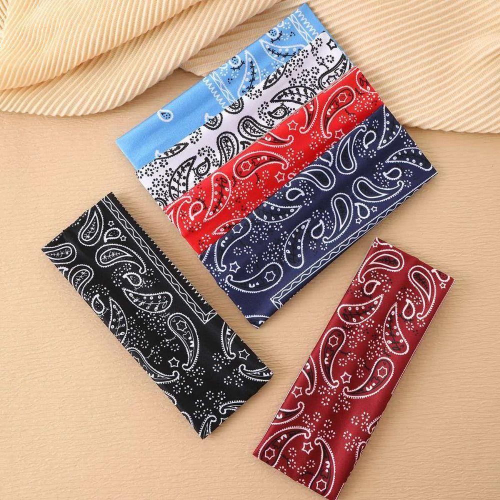 Flower Printed Hair Band Sweat-absorbing Sports Cross Headband Boho Style Wide Hairband