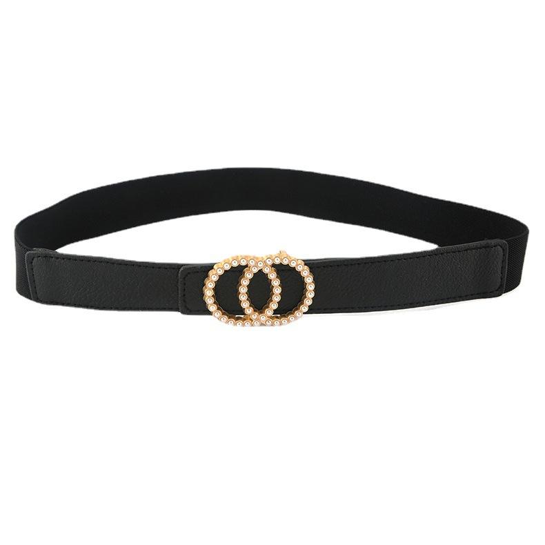 Retro Elastischer Perlen-Strass-Doppel-Rundschnallen-Taillengürtel Mit Rock Dekorativem Korsett Elastischer Gürtel