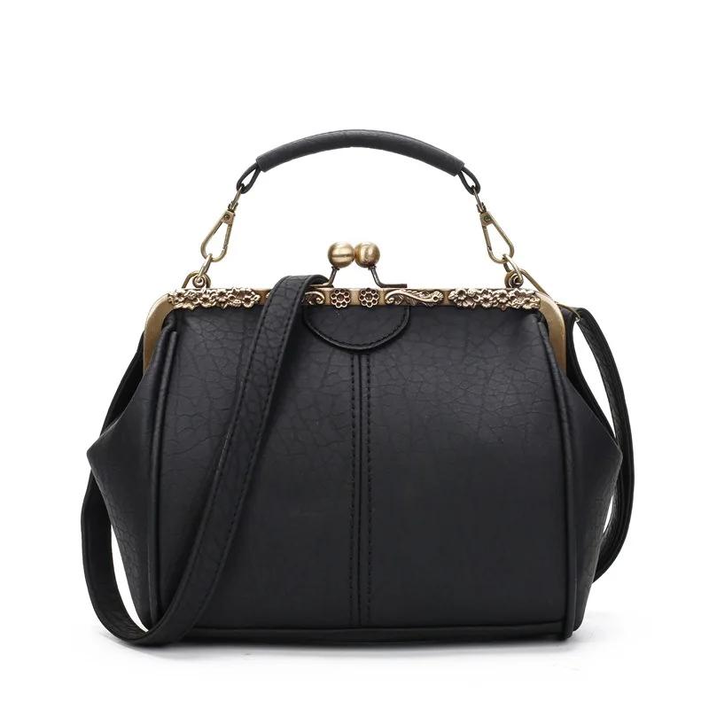 

Fashi Women Clip Bags PU Leather Tote Handbag Female Kiss Lock Bag Luxury Vintage Crossbody Purse Bags Messenger Bag for Women чёрный