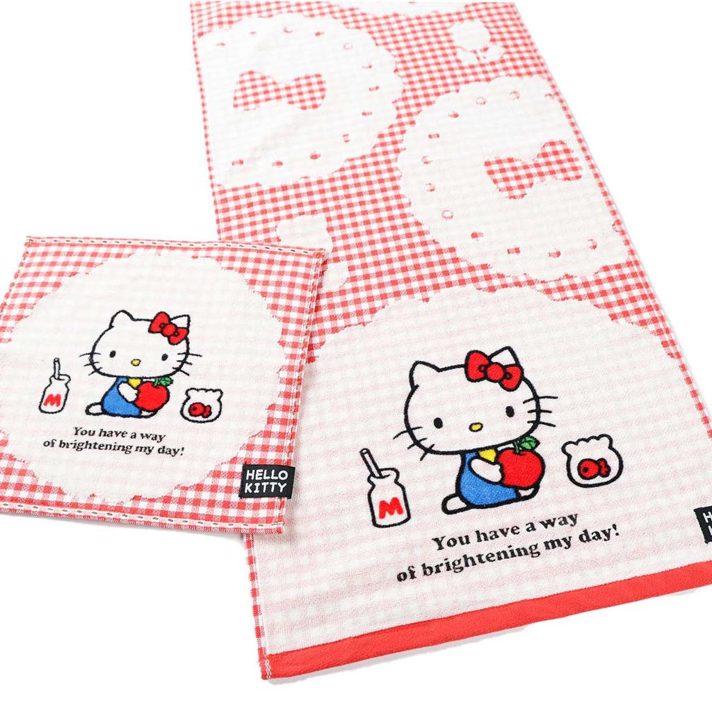 Marushin Sanrio Hello Kitty Siebziger Jahre Karo Gesicht Antibakteriell und Geruchsdicht Perfektes Geschenk für 3725011400 Handtuch, 100% Baumwolle, Strapazierfähig, Geburtstage,