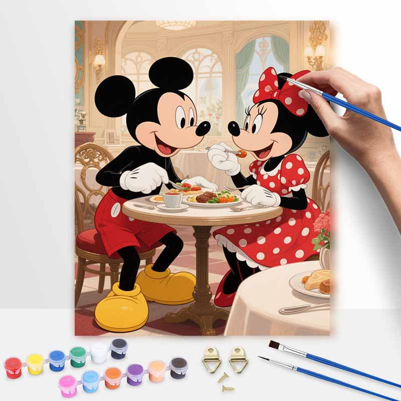 Disney Mickey and Minnie Mouse Dinner Oil Painting by Numbers Art Kit. Handmade Diy Painting Home Decoration Gifts