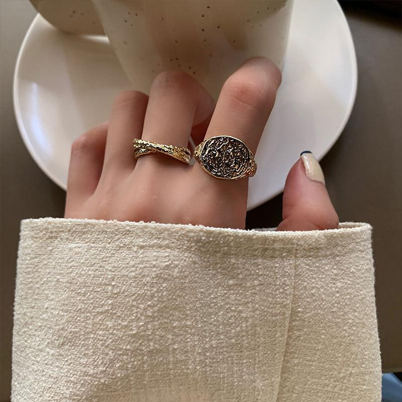 Trendy Delicate And Open Adjustable Ring With Vintage Meteorite Texture Perfect For Fashion Forward Women