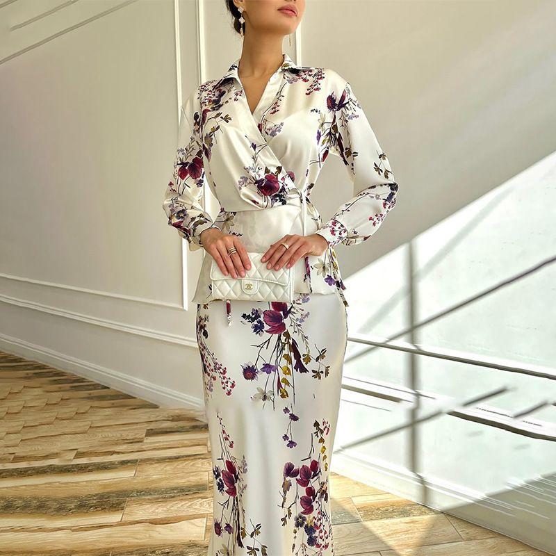 Spring 2025 New Cross-Border European and American Foreign Trade Women Clothes Solid Long Sleeve Lace-up Outerwear Skirt Fashion Set
