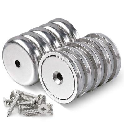 Neodymium Set of Strong Magnetic 8kg Weight Holes and Screws Compatible with Wood Suitable for Outdoor and Wall 20mm Diameter Magnets, 10, Hooks,