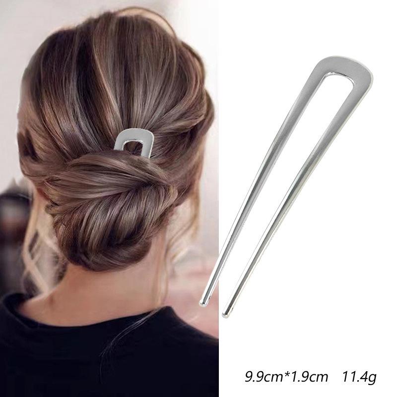 Stylish U-Shaped Metal Hairpin with Imitation Shell Inlay for Elegant Updo Hairstyles