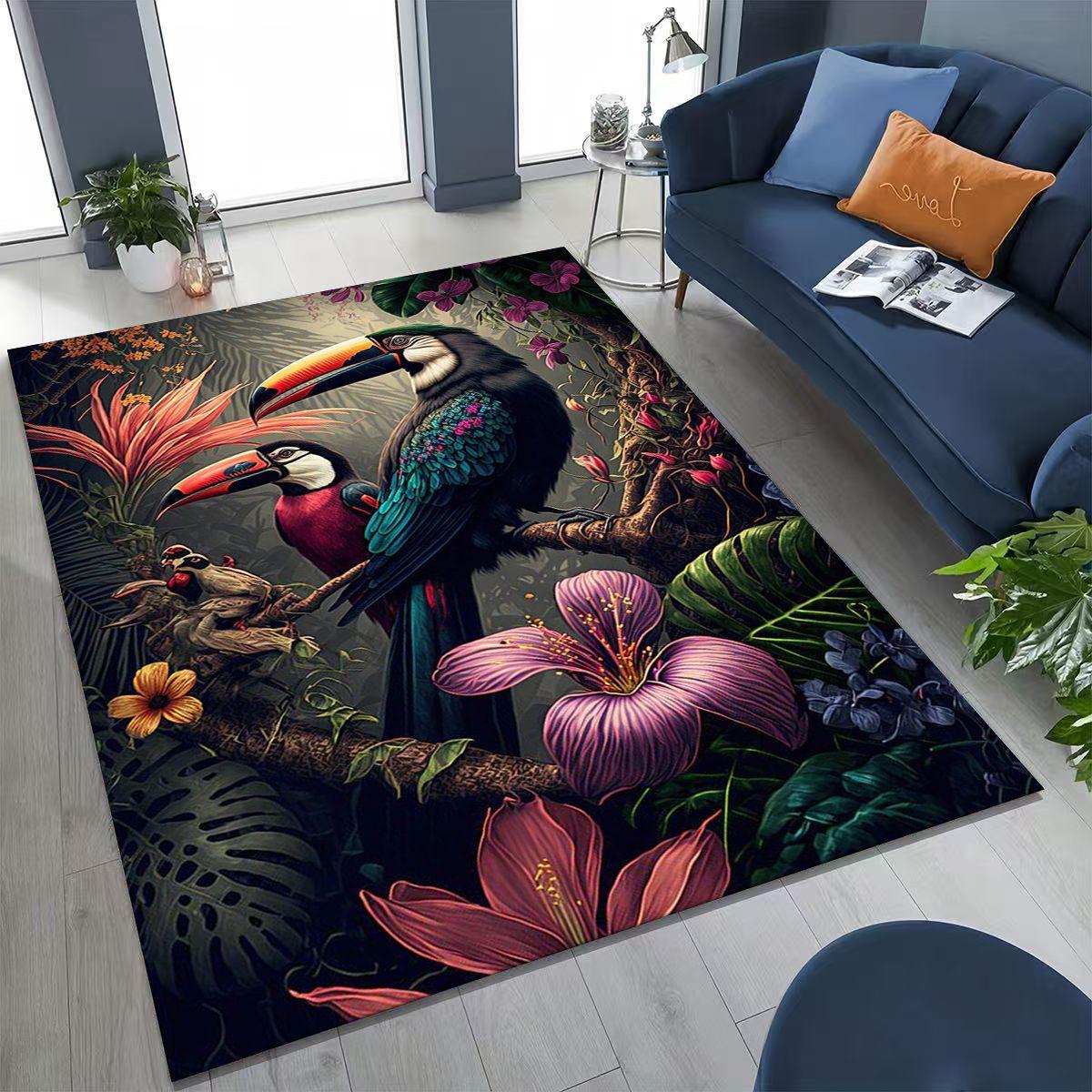 

Красочный тропический попугай ара, натуральное искусство птиц, ковер для спальни, гостиной, дивана, домашний коврик для двери, декор, большой нескользящий коврик для пола 60x90cm( 23x35in )