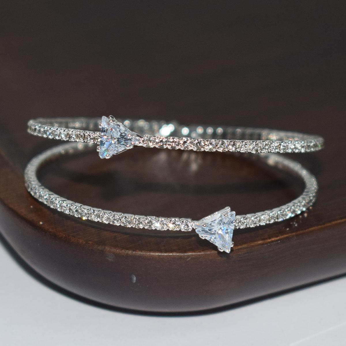 Europe and America Cross Border Women s New Exquisite Elegant Double Row Rhinestone Triangle Zircon Opening Bracelet Bridal