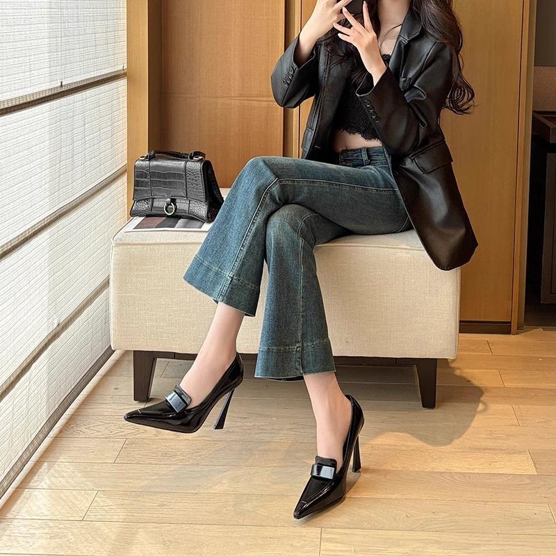 2 New Retro Pointed Royal Sister Temperament Single Shoes Women's Black Commuting Thin Heels Patent Leather High Heels Women