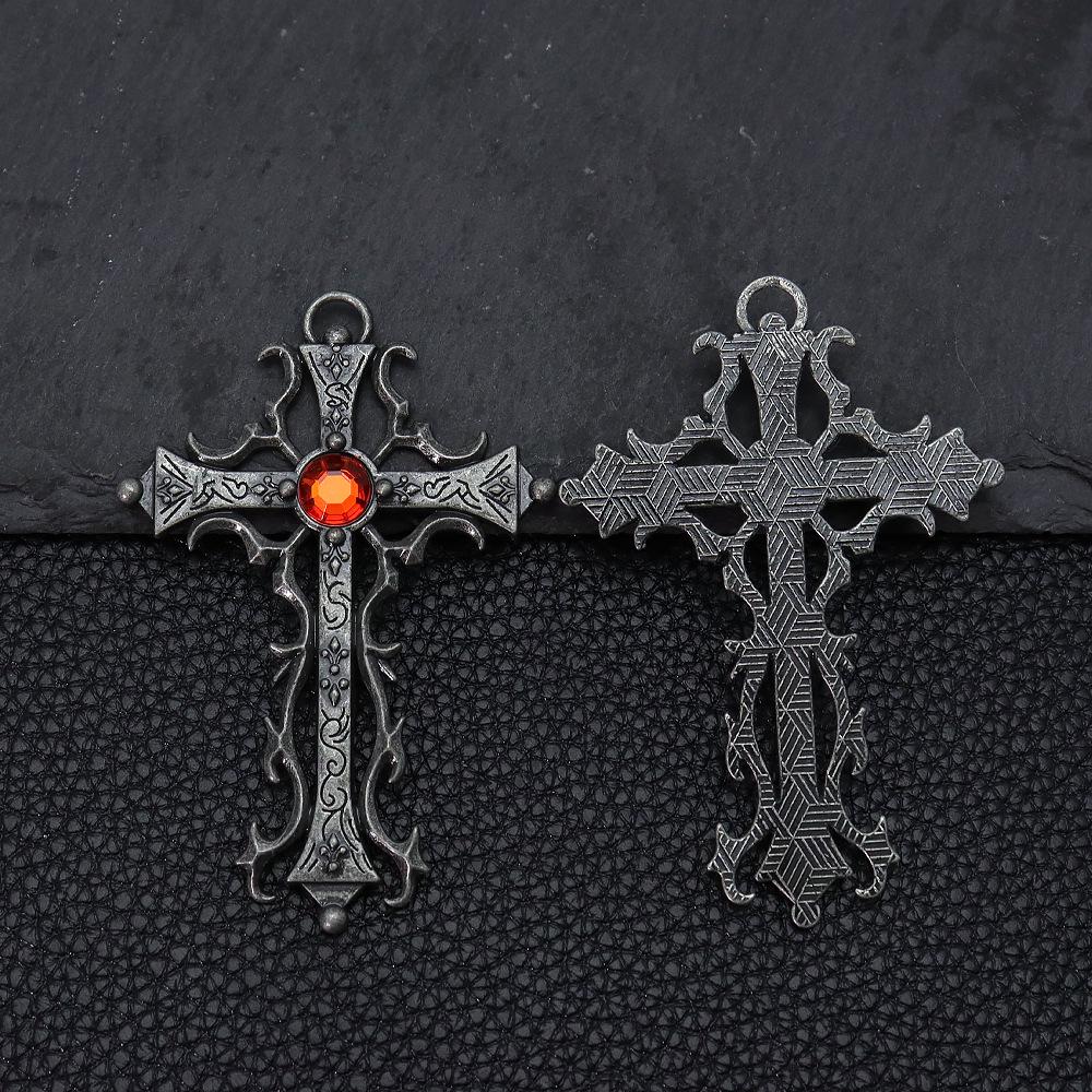 Retro Punk Cross Pendant Necklace – European & American Style, Hollow Inlay Design, Key Personality Sweater Chain Accessory.