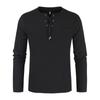 Mens Long Sleeve Cotton Linen Blouse Loose Henley V-Neck Tops T Shirts Blouse