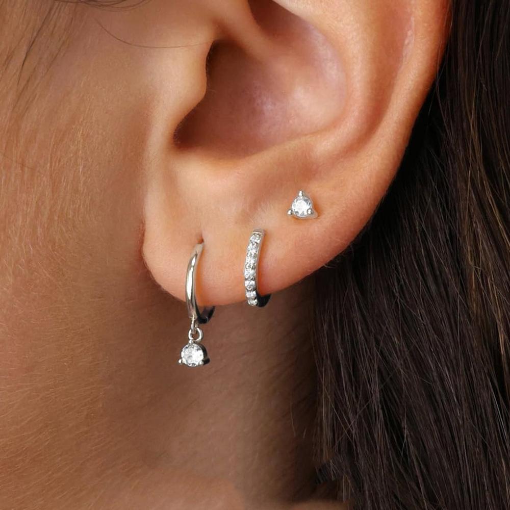 3pcs Dainty Cartilage Huggie Earrings Set 925 Sterling Silver 14K Gold Post Hypoallergenic for Multiple Piercing with Gift Box