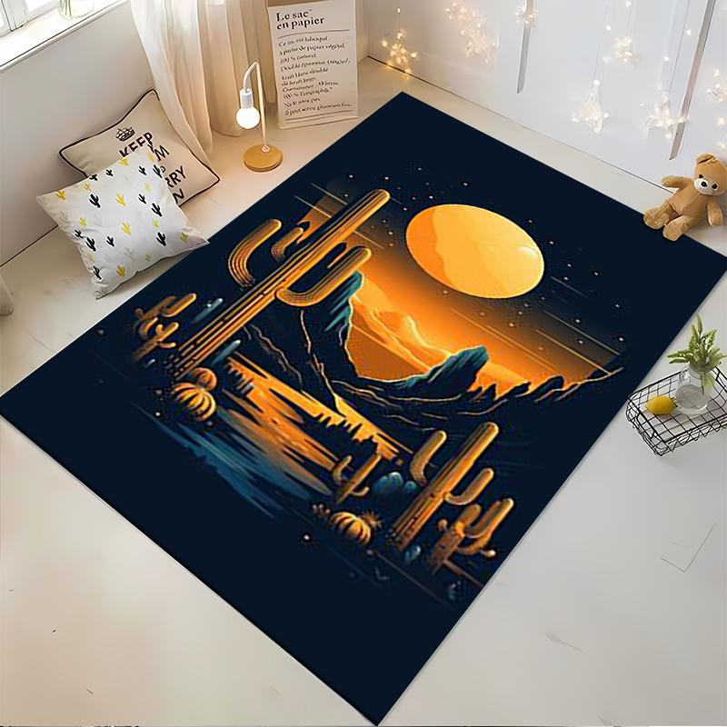 Desert Canyon Sunset Carpet with Cactus and Moonlight Design Suitable for use as an anti-slip for living room bedroom sofas