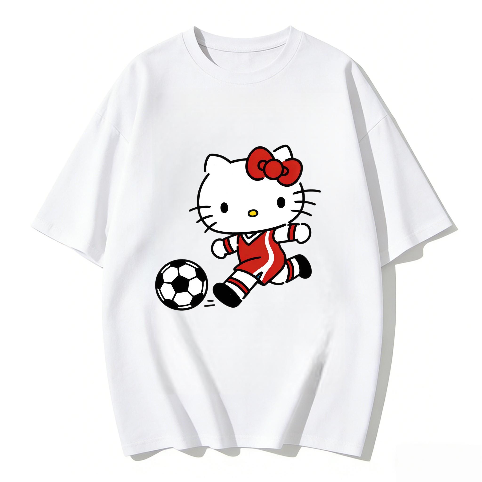 

2026 Summer Hello Kitty Cartoon Printed Short Sleeve Pure Cotton Tshirts Womens Family Matching Outfits Classic Versatile Top S
