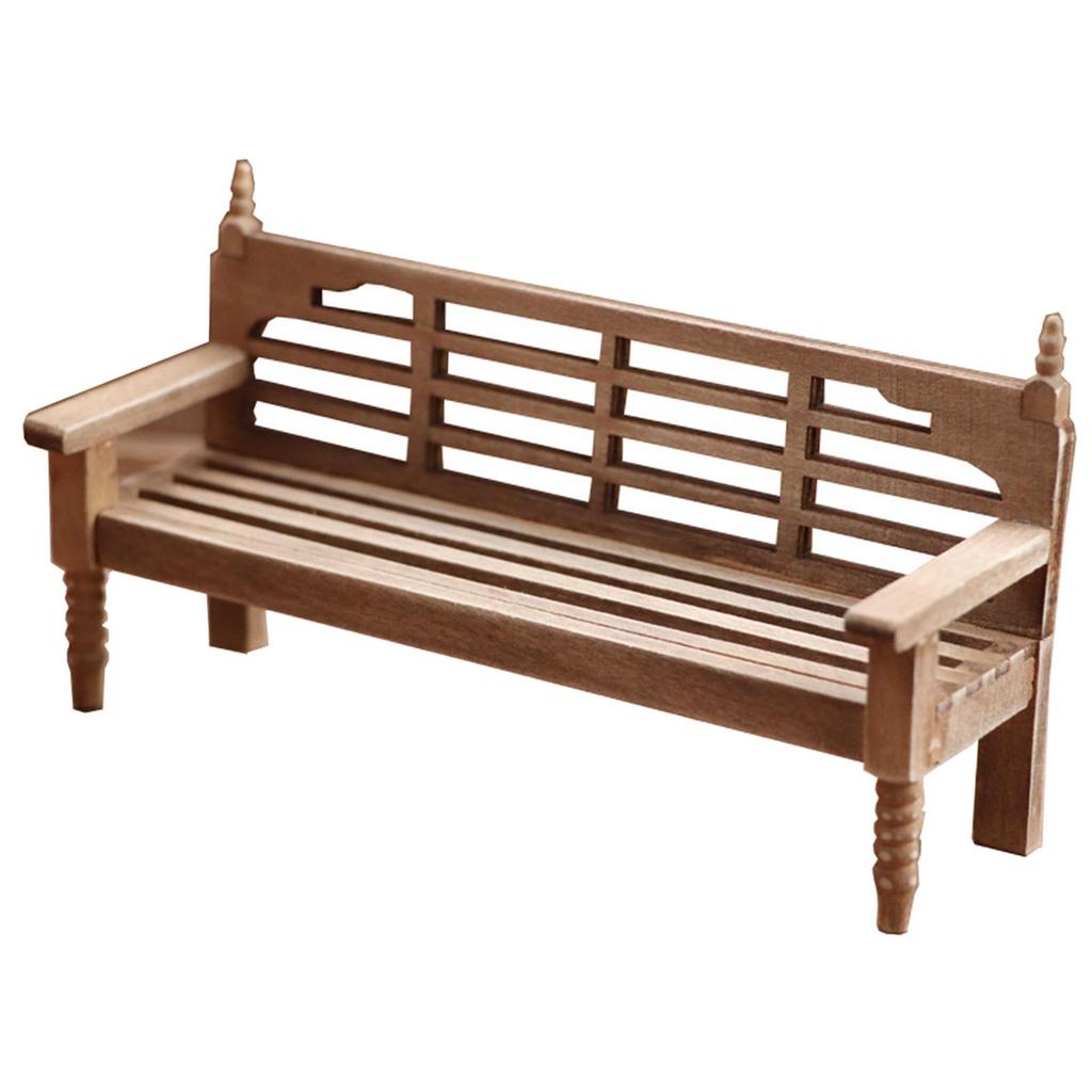 1/12 Doll House Vintage Style Wooden Patio Bench & Cushion Furniture Set for Living Room Life Scene