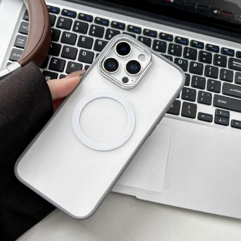 

Large Hole Border Solid Color Magnetic Suction Suitable Apple 16PM Phone Case New Protective 15promax Cover iPhone 13Pro Max сірий