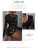 Body da Donna con Scollo Quadrato e Patchwork di Pizzo - Sexy Monopezzo a Manica Lunga