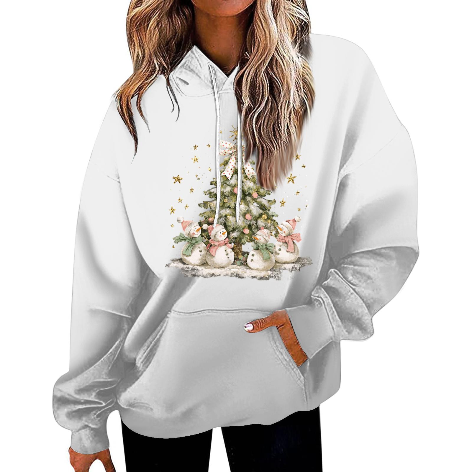 

Женская повседневная модная толстовка с капюшоном и карманами с рождественским принтом букв L