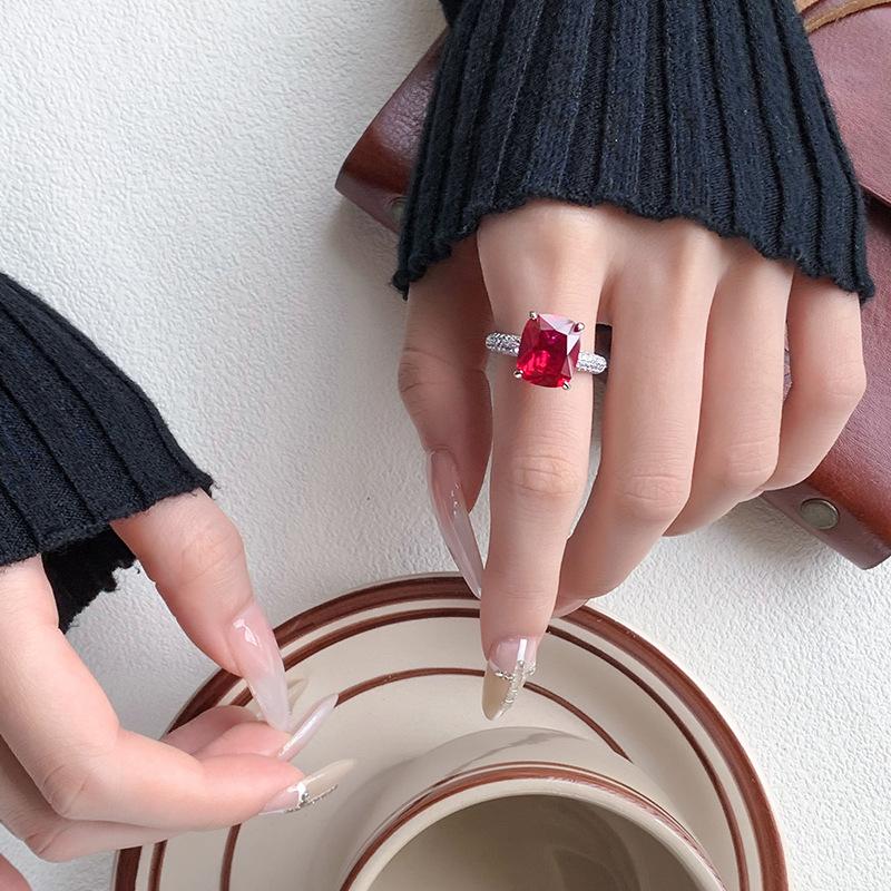 Jewelry Copper Bottom Gold-Plated Simulation Color Treasure Corundum Fat Rectangular Simple Ring Female 10 * 12