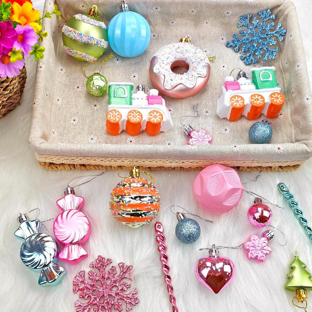 Rainbow Macaron Candy Color Christmas Ornament Set - Gift Box & Party Hanging Decorations