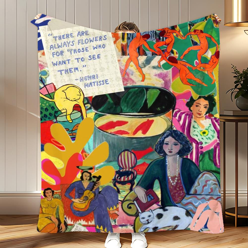Kunstwerk Henri Matisse Gemälde Decke Weiche Korallen-Fleece-Decke 310 g/m² Flauschige Warme Decke für Sofa Bett Couch Schlafzimmer Dekor