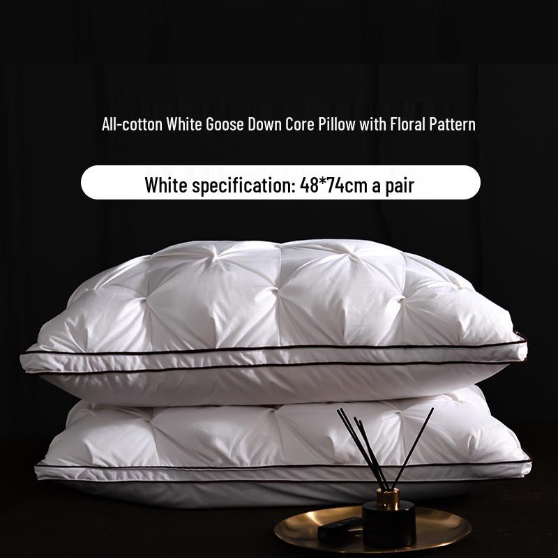 Luxury Goose Down Pillow with Cotton Cover for Neck Support