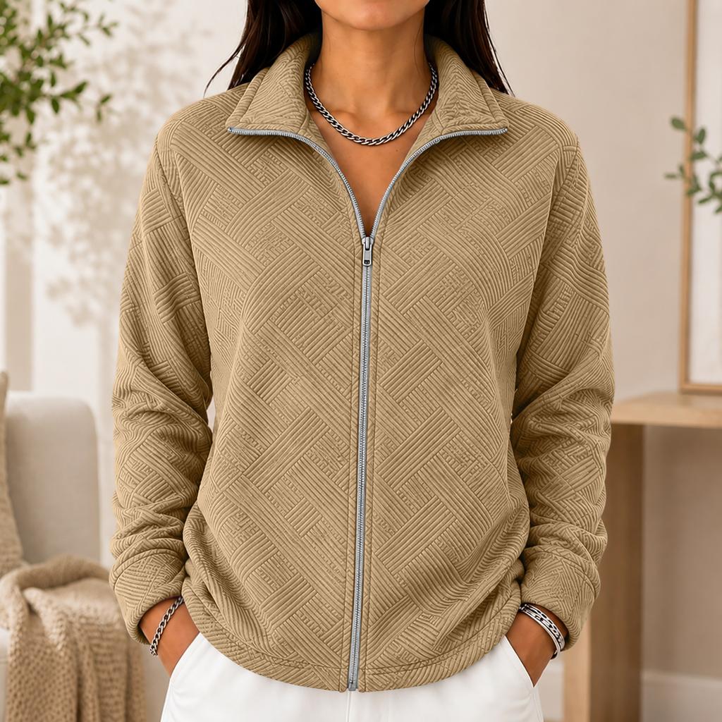 Cardigan lavorato a maglia da donna con zip frontale, manica lunga, colore, giacca casual