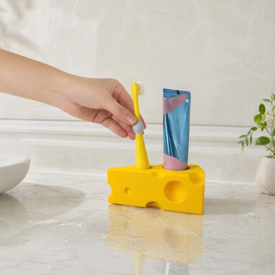 3D Printed Toothpaste Storage Rack, Cheese Shaped Toothbrush Holder, Moisture-Proof Multi-Sized Holes Organizer for Bathroom