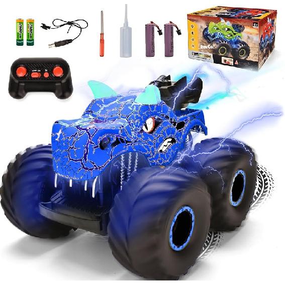 Remote Control Dinosaur Car Toys for Kid Boys, 2.4GHz RC Monster Truck Toys with Spray, Light, Sound, All Terrain Rechargeable Electric RC Car Toy,