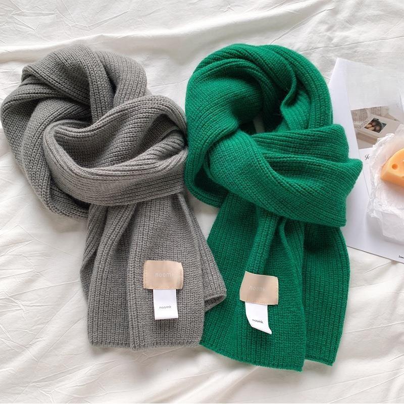 Autumn and Winter New Mars Green/knitted Long Scarf Solid Color Wool Warm Scarf