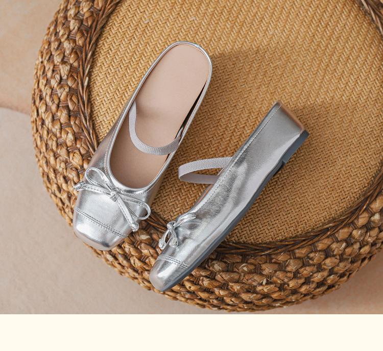 Kleine Innenhöhe erhöhen Taschenkopf Halbschuhe Damen 2024 Oberbekleidung Silber Mary Jane Feenstil Schleife coole Hausschuhe