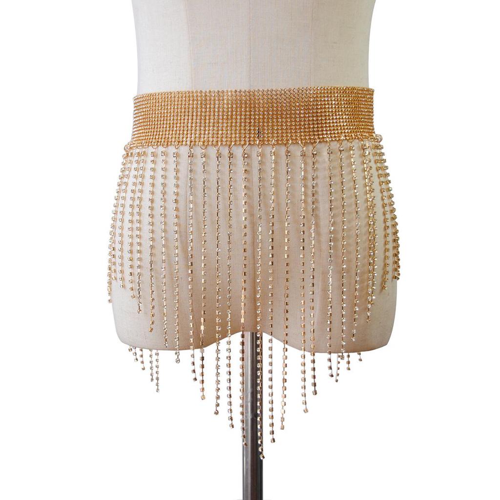 Geometric Rhinestone Chain Necklace & Skirt Waist Jewelry
