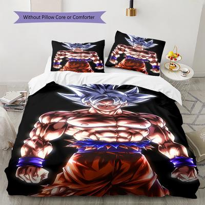 Son Goku Pattern Bedding,Quilt Set Quilt Cover Pillowcase Home Birthday Gift (1 * Duvet Cover + 2 * Pillowcase, Without Core)
