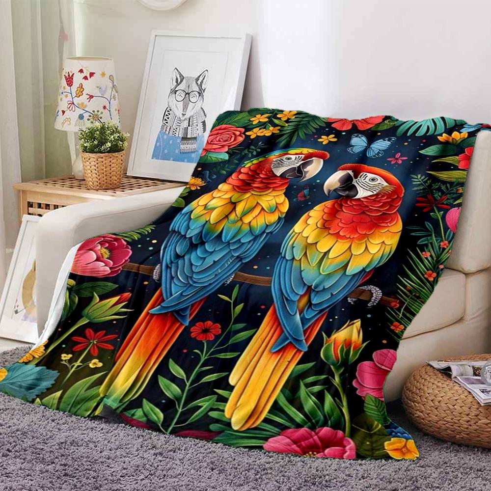 Tropical Parrot Print Flannel Blanket High Quality Warm Comfortable Cover for All Seasons Perfect for Gifts Home Decor
